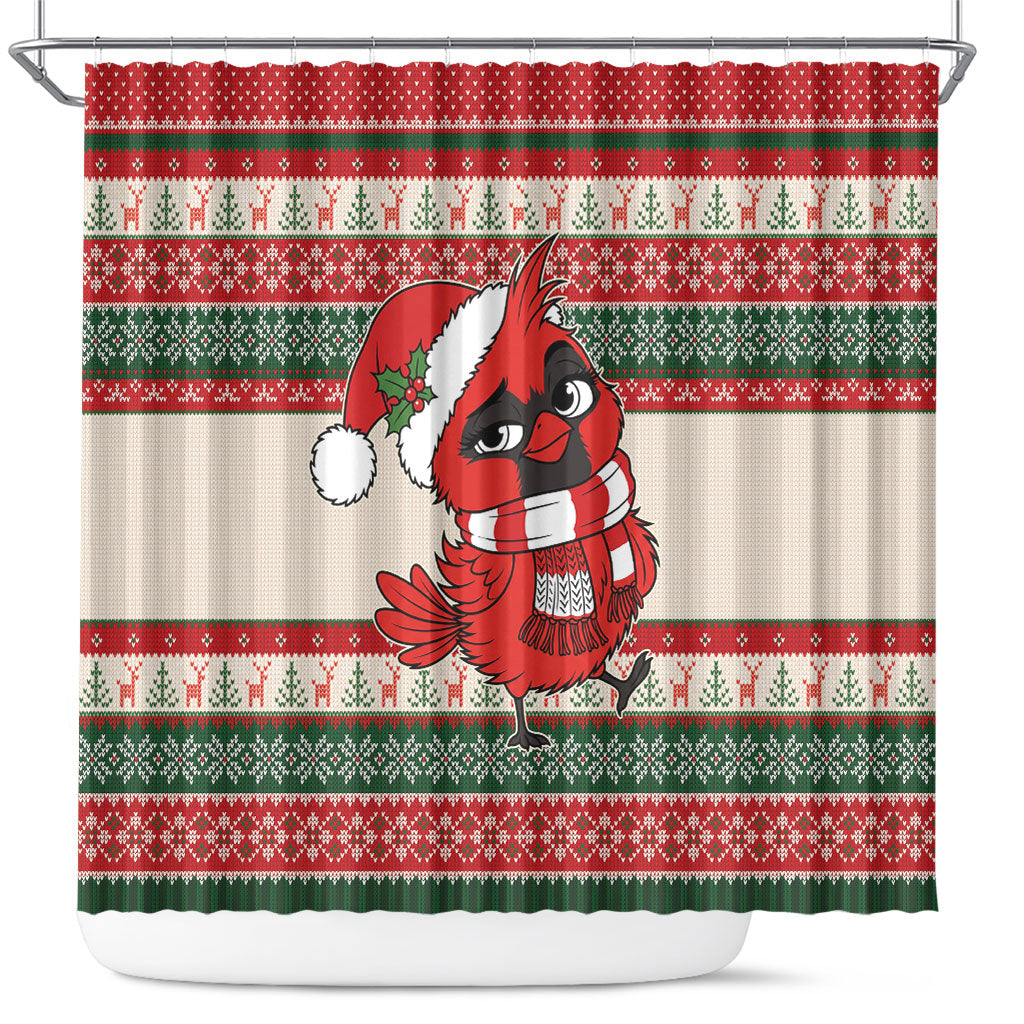 Aussie Cardinal Christmas Shower Curtain Festive Knitted Pattern Inspired