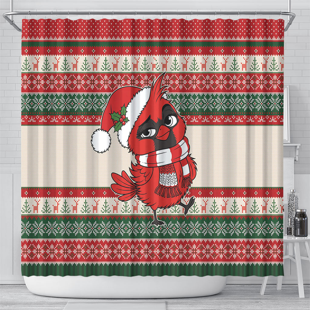 Aussie Cardinal Christmas Shower Curtain Festive Knitted Pattern Inspired