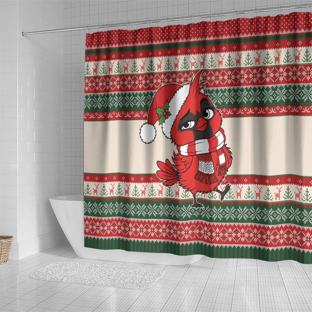 Aussie Cardinal Christmas Shower Curtain Festive Knitted Pattern Inspired
