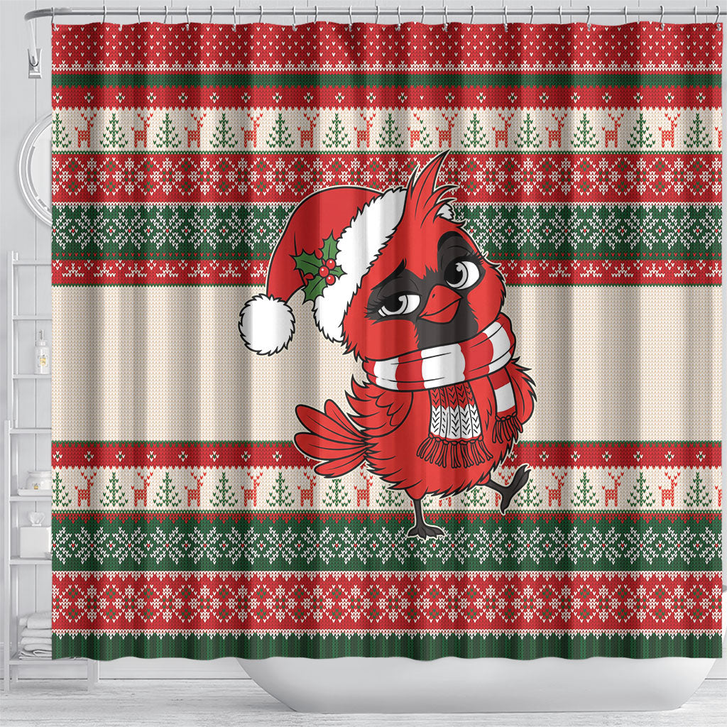 Aussie Cardinal Christmas Shower Curtain Festive Knitted Pattern Inspired