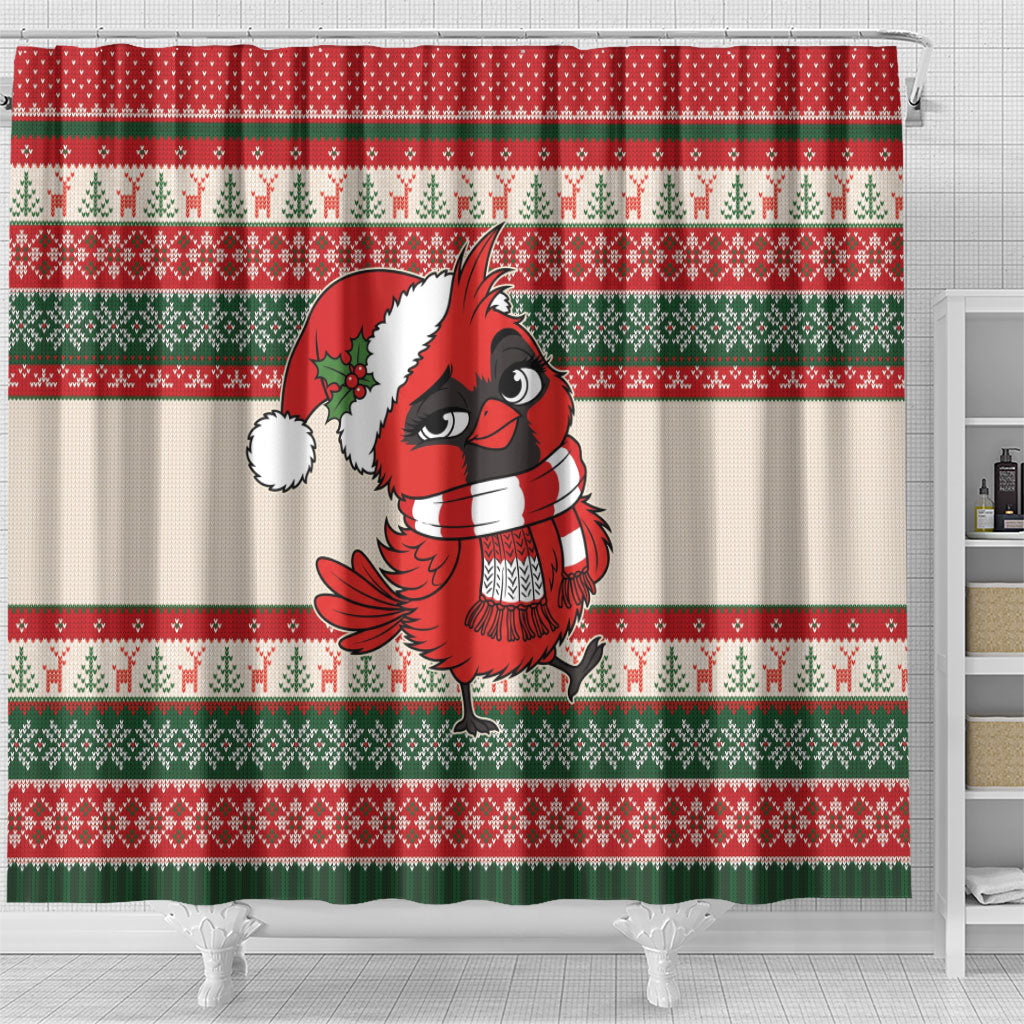 Aussie Cardinal Christmas Shower Curtain Festive Knitted Pattern Inspired