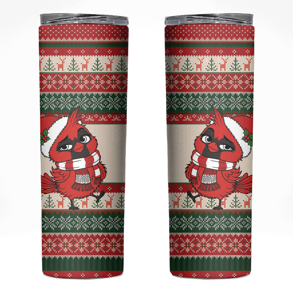 Aussie Cardinal Christmas Skinny Tumbler Festive Knitted Pattern Inspired