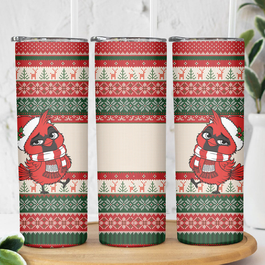 Aussie Cardinal Christmas Skinny Tumbler Festive Knitted Pattern Inspired