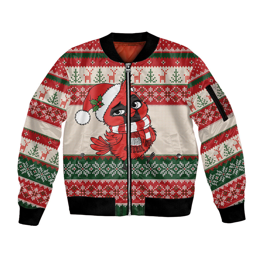 Aussie Cardinal Christmas Sleeve Zip Bomber Jacket Festive Knitted Pattern Inspired