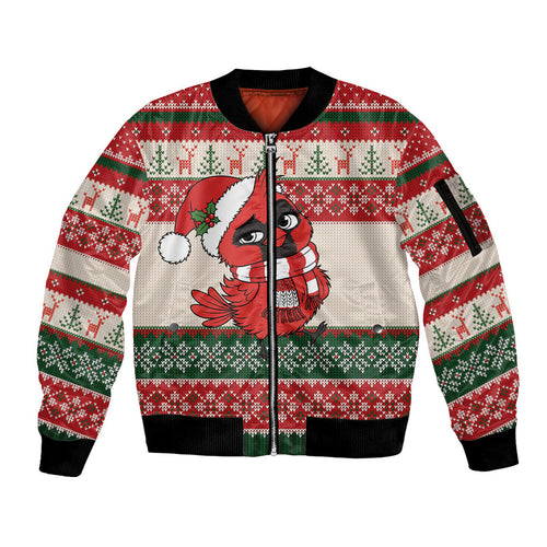 Aussie Cardinal Christmas Sleeve Zip Bomber Jacket Festive Knitted Pattern Inspired