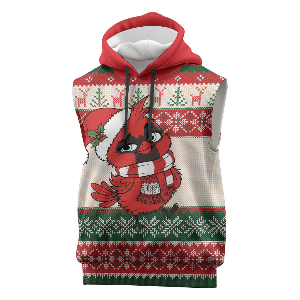 Aussie Cardinal Christmas Sleeveless Hoodie Festive Knitted Pattern Inspired