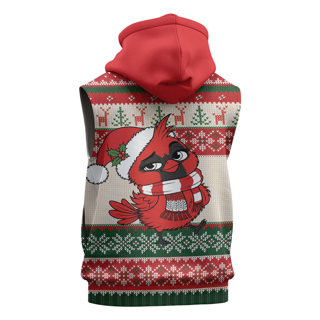 Aussie Cardinal Christmas Sleeveless Hoodie Festive Knitted Pattern Inspired