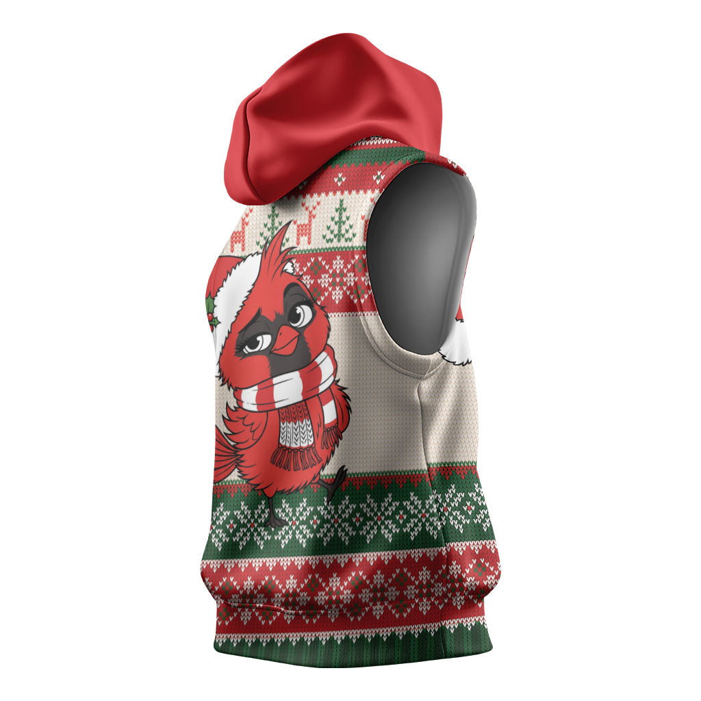 Aussie Cardinal Christmas Sleeveless Hoodie Festive Knitted Pattern Inspired