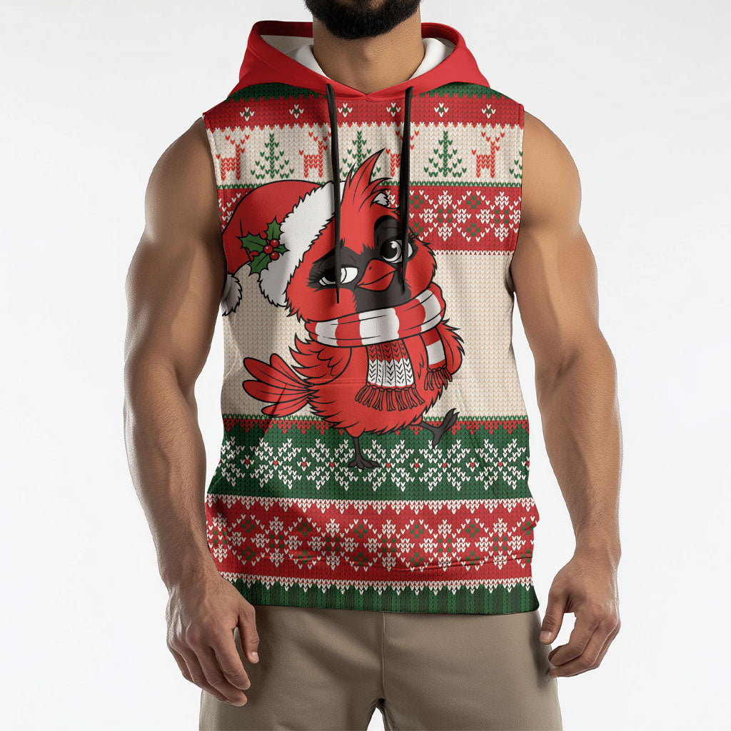Aussie Cardinal Christmas Sleeveless Hoodie Festive Knitted Pattern Inspired