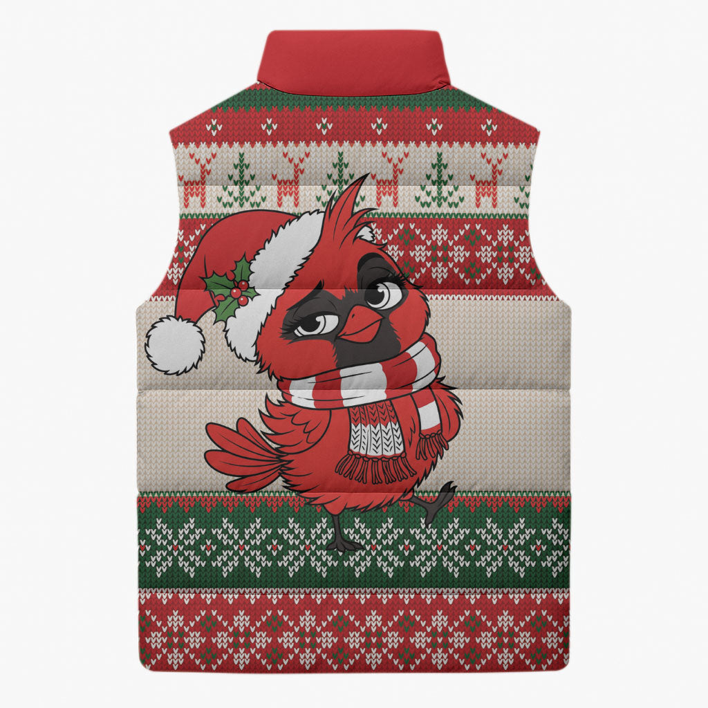 Aussie Cardinal Christmas Sleeveless Puffer Jacket Festive Knitted Pattern Inspired