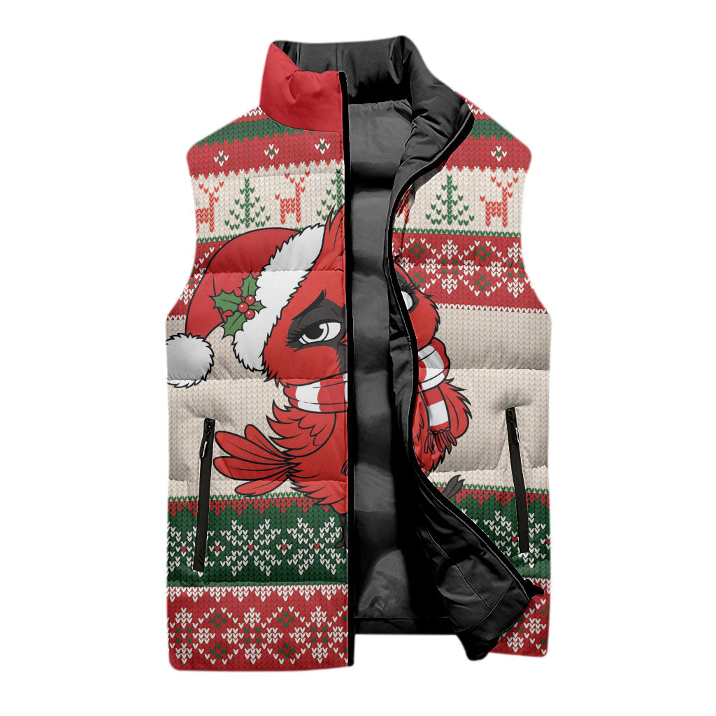 Aussie Cardinal Christmas Sleeveless Puffer Jacket Festive Knitted Pattern Inspired