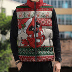 Aussie Cardinal Christmas Sleeveless Puffer Jacket Festive Knitted Pattern Inspired