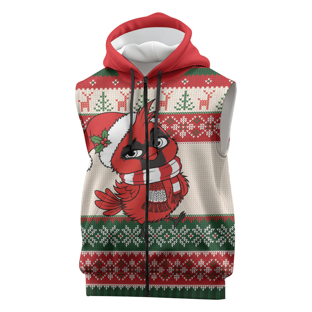 Aussie Cardinal Christmas Sleeveless Zip Hoodie Festive Knitted Pattern Inspired