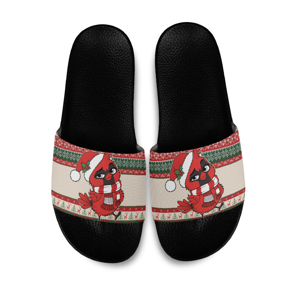 Aussie Cardinal Christmas Slide Sandals Festive Knitted Pattern Inspired