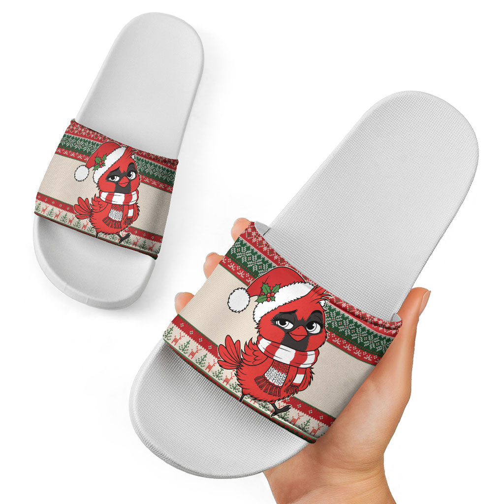 Aussie Cardinal Christmas Slide Sandals Festive Knitted Pattern Inspired