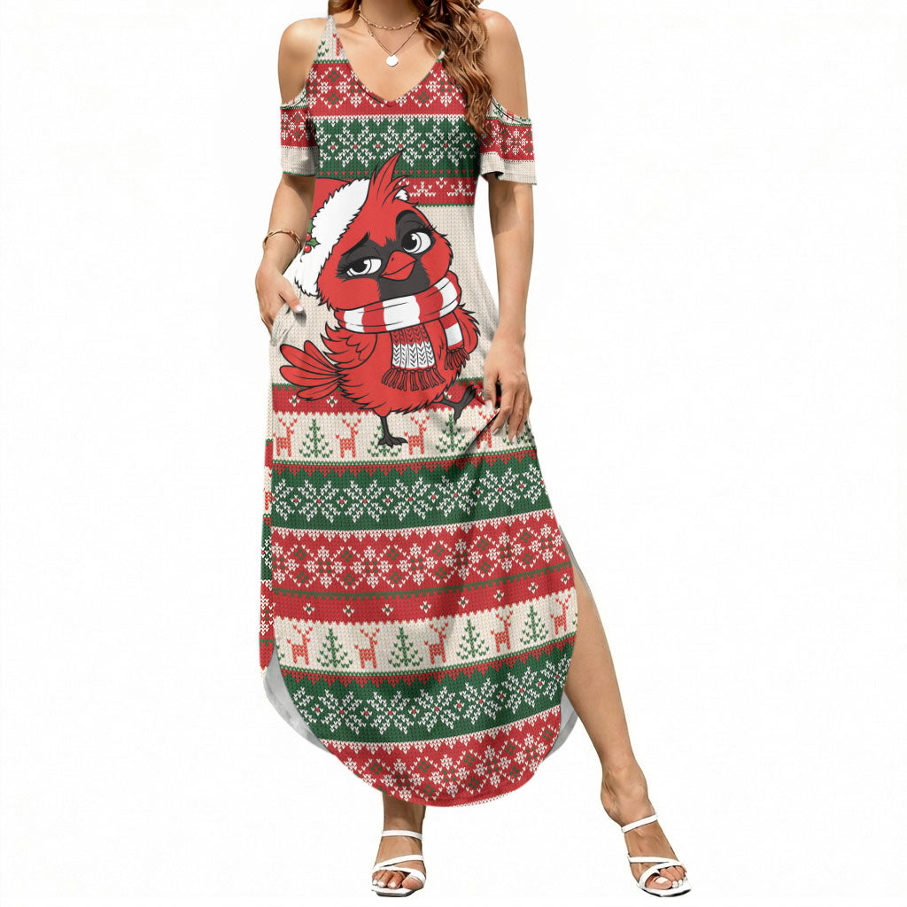 Aussie Cardinal Christmas Summer Maxi Dress Festive Knitted Pattern Inspired