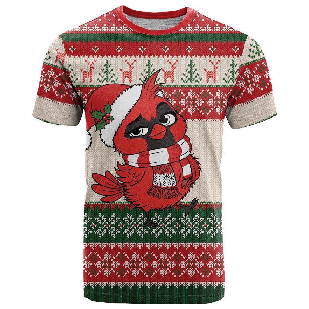 Aussie Cardinal Christmas T Shirt Festive Knitted Pattern Inspired