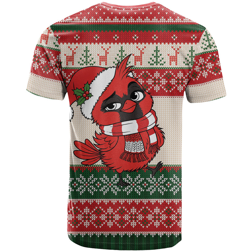 Aussie Cardinal Christmas T Shirt Festive Knitted Pattern Inspired