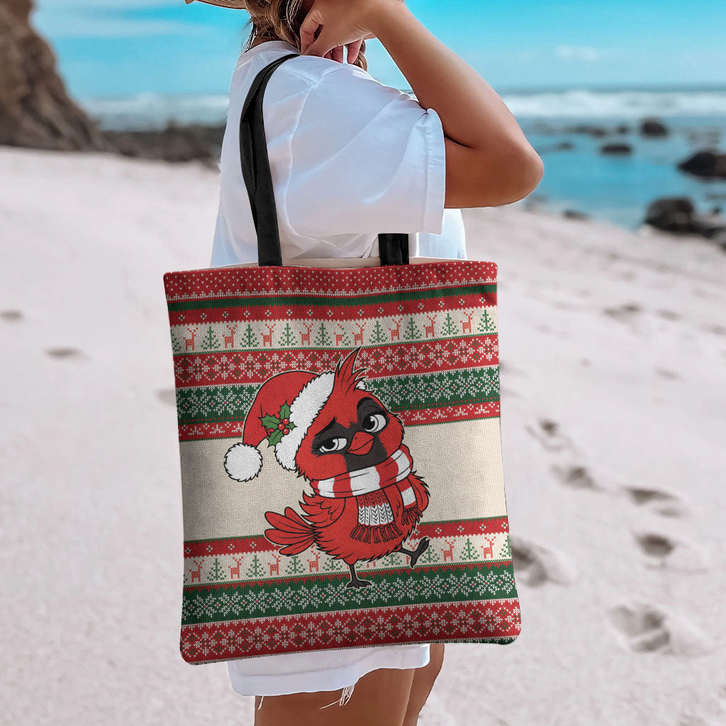 Aussie Cardinal Christmas Tote Bag Festive Knitted Pattern Inspired