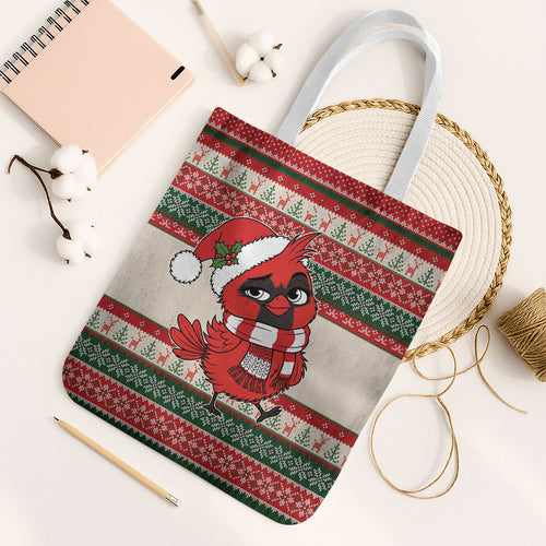 Aussie Cardinal Christmas Tote Bag Festive Knitted Pattern Inspired