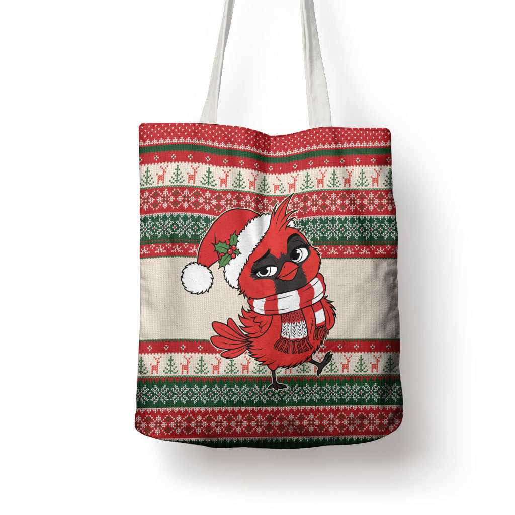 Aussie Cardinal Christmas Tote Bag Festive Knitted Pattern Inspired