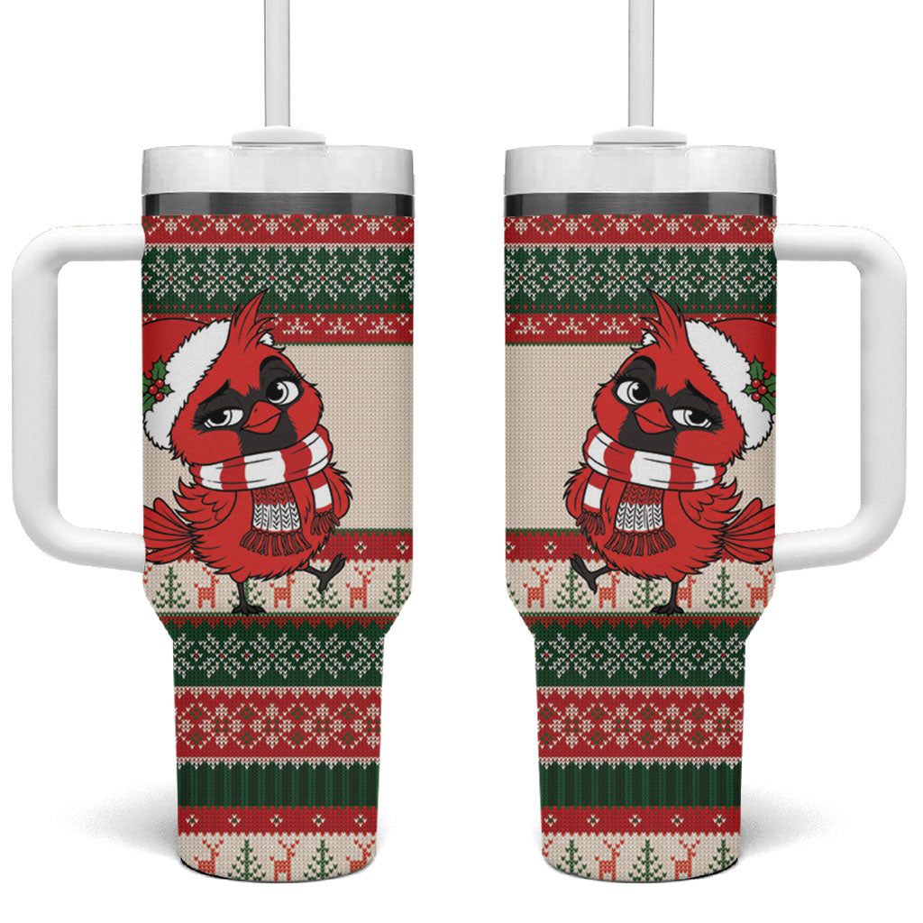Aussie Cardinal Christmas Tumbler With Handle Festive Knitted Pattern Inspired