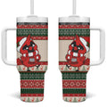 Aussie Cardinal Christmas Tumbler With Handle Festive Knitted Pattern Inspired