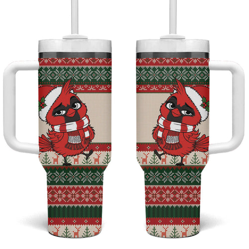 Aussie Cardinal Christmas Tumbler With Handle Festive Knitted Pattern Inspired