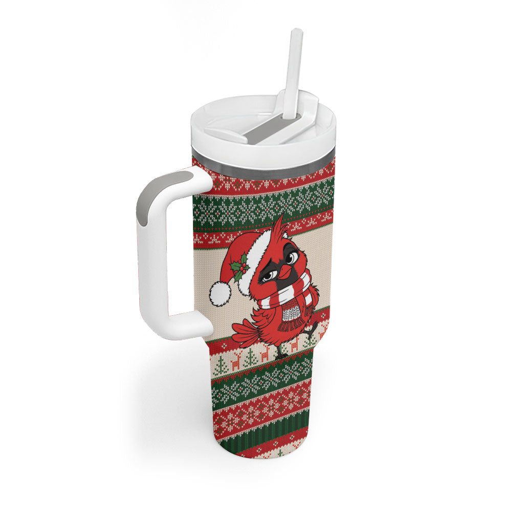 Aussie Cardinal Christmas Tumbler With Handle Festive Knitted Pattern Inspired