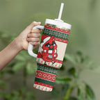 Aussie Cardinal Christmas Tumbler With Handle Festive Knitted Pattern Inspired
