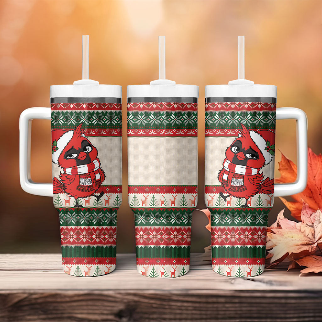 Aussie Cardinal Christmas Tumbler With Handle Festive Knitted Pattern Inspired