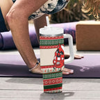 Aussie Cardinal Christmas Tumbler With Handle Festive Knitted Pattern Inspired