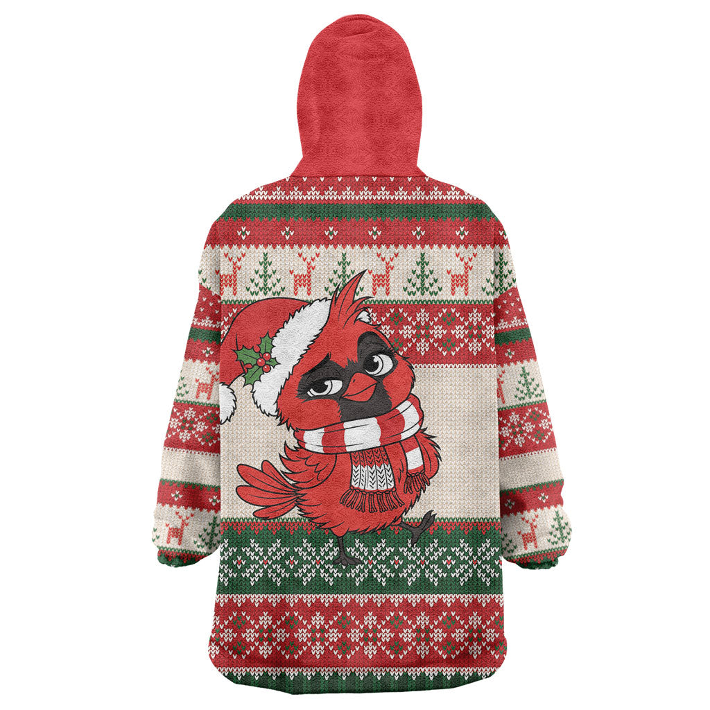 Aussie Cardinal Christmas Wearable Blanket Hoodie Festive Knitted Pattern Inspired