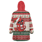Aussie Cardinal Christmas Wearable Blanket Hoodie Festive Knitted Pattern Inspired