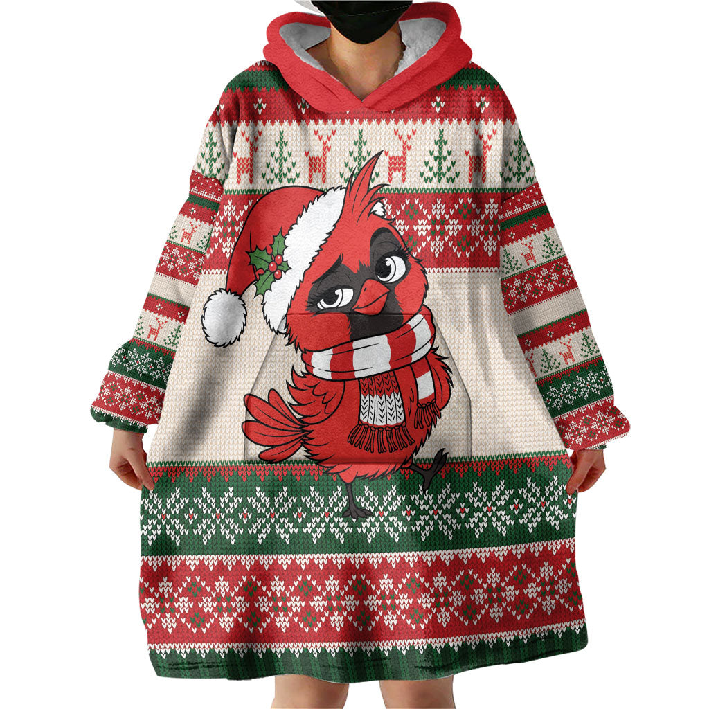 Aussie Cardinal Christmas Wearable Blanket Hoodie Festive Knitted Pattern Inspired