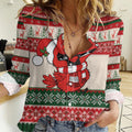 Aussie Cardinal Christmas Women Casual Shirt Festive Knitted Pattern Inspired