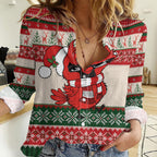 Aussie Cardinal Christmas Women Casual Shirt Festive Knitted Pattern Inspired