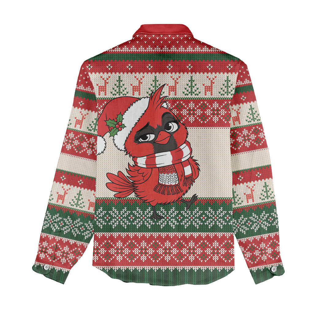 Aussie Cardinal Christmas Women Casual Shirt Festive Knitted Pattern Inspired