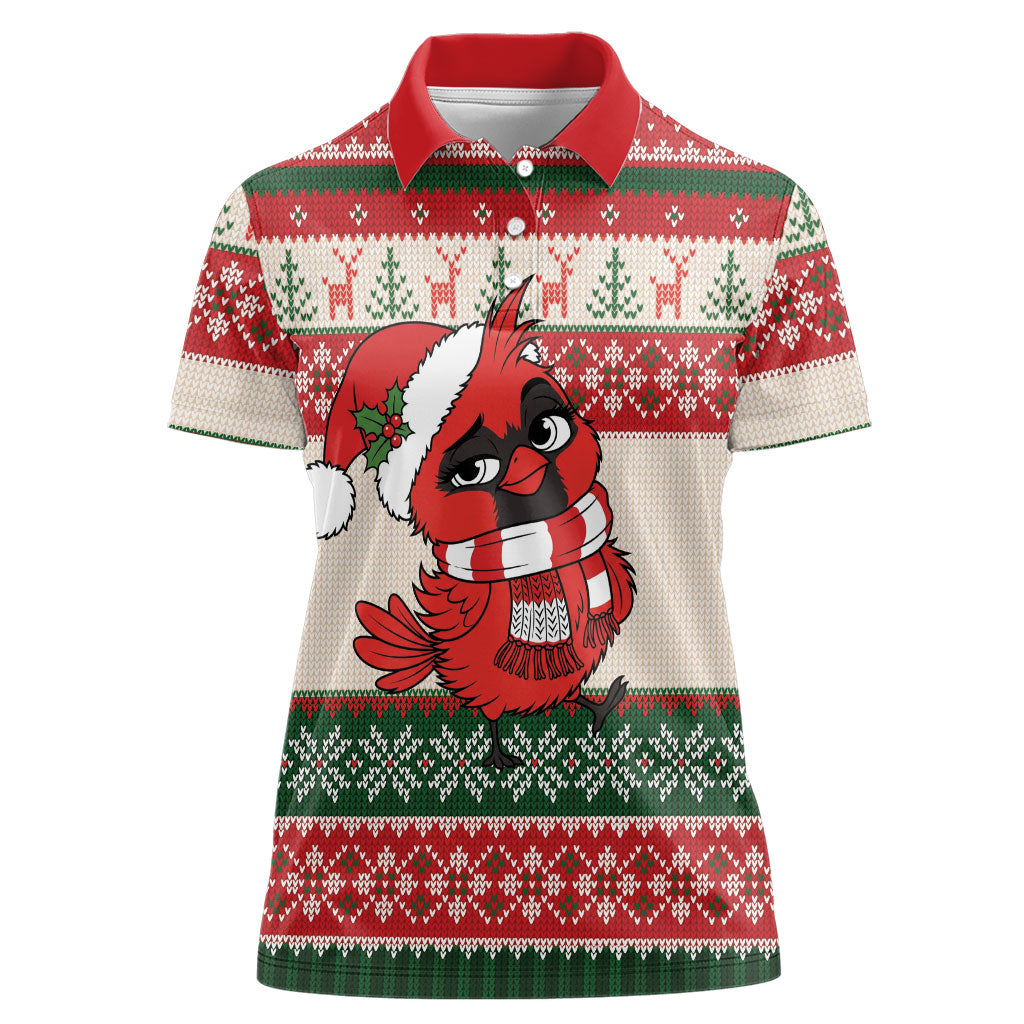 Aussie Cardinal Christmas Women Polo Shirt Festive Knitted Pattern Inspired