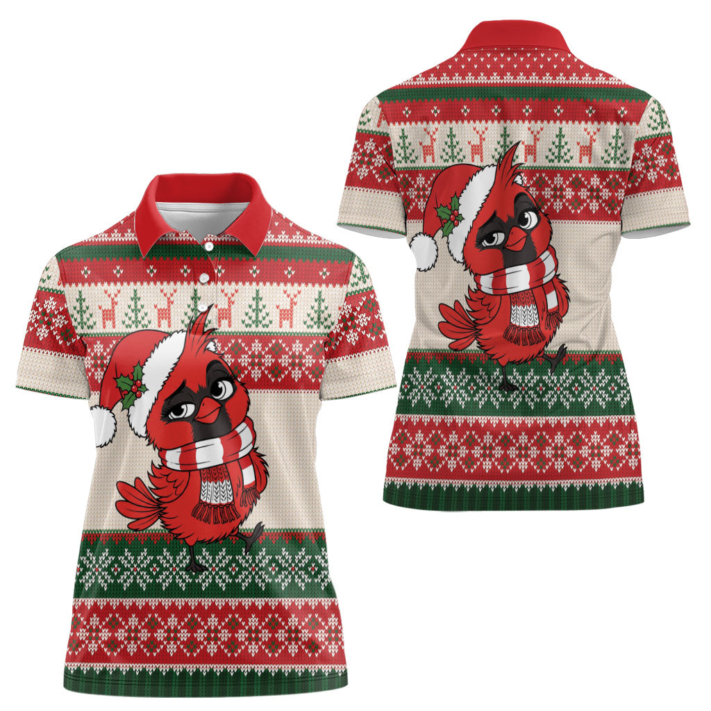 Aussie Cardinal Christmas Women Polo Shirt Festive Knitted Pattern Inspired