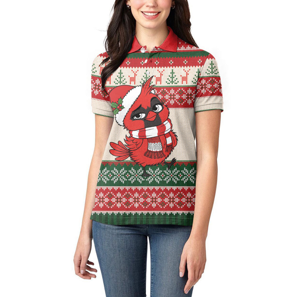 Aussie Cardinal Christmas Women Polo Shirt Festive Knitted Pattern Inspired