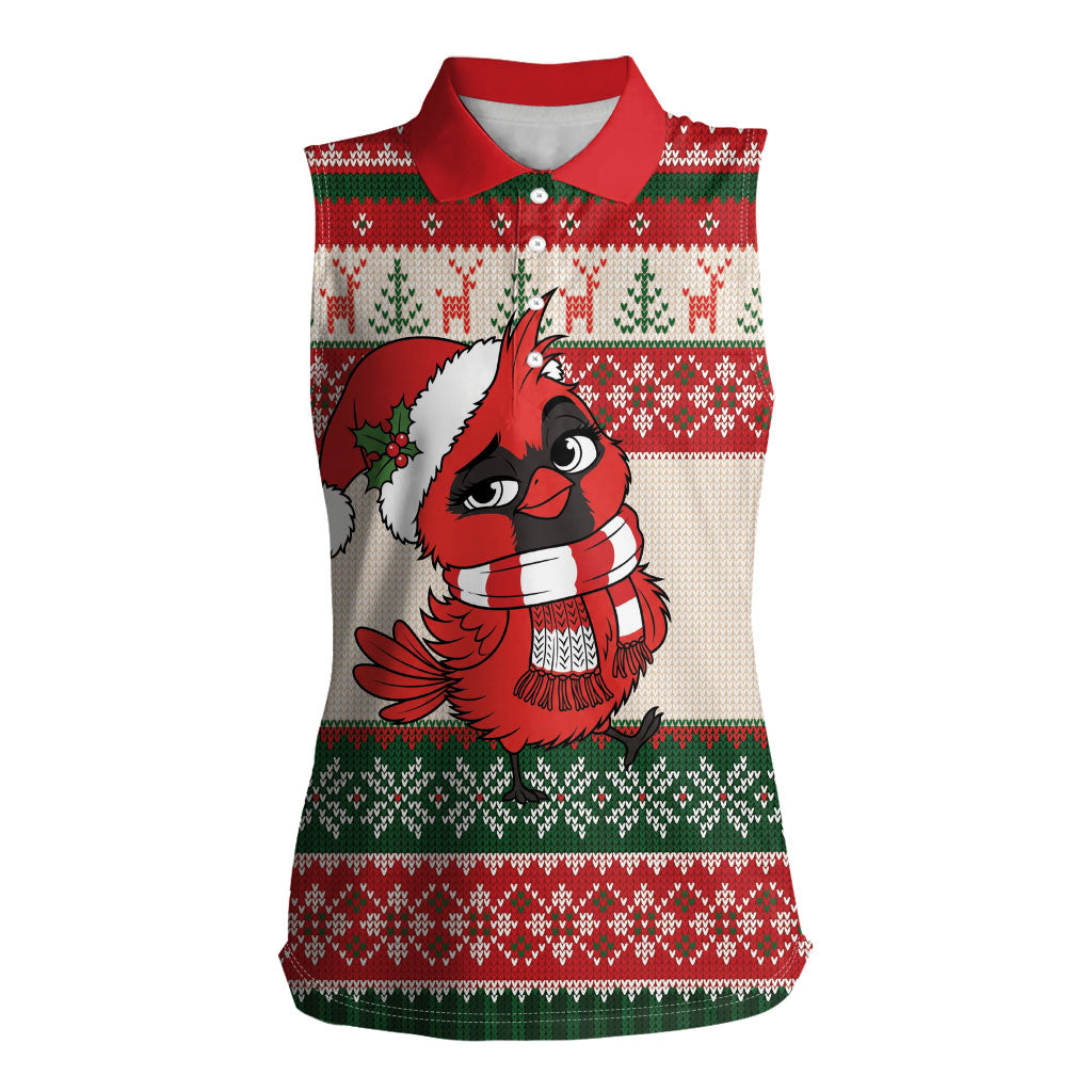 Aussie Cardinal Christmas Women Sleeveless Polo Shirt Festive Knitted Pattern Inspired