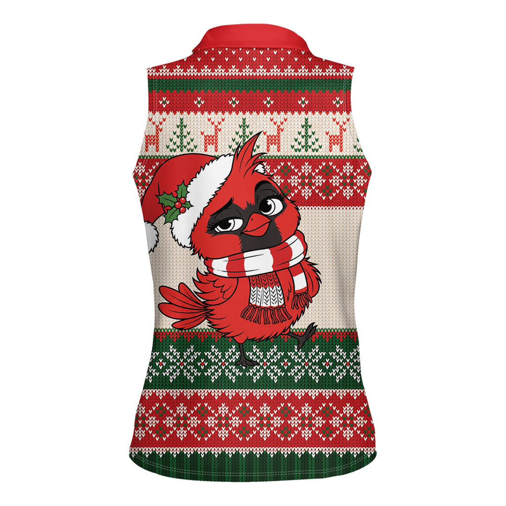 Aussie Cardinal Christmas Women Sleeveless Polo Shirt Festive Knitted Pattern Inspired