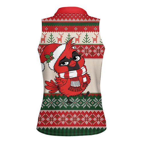 Aussie Cardinal Christmas Women Sleeveless Polo Shirt Festive Knitted Pattern Inspired