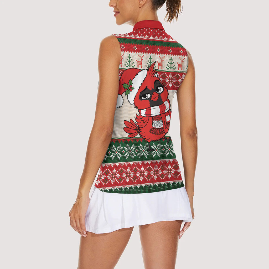 Aussie Cardinal Christmas Women Sleeveless Polo Shirt Festive Knitted Pattern Inspired