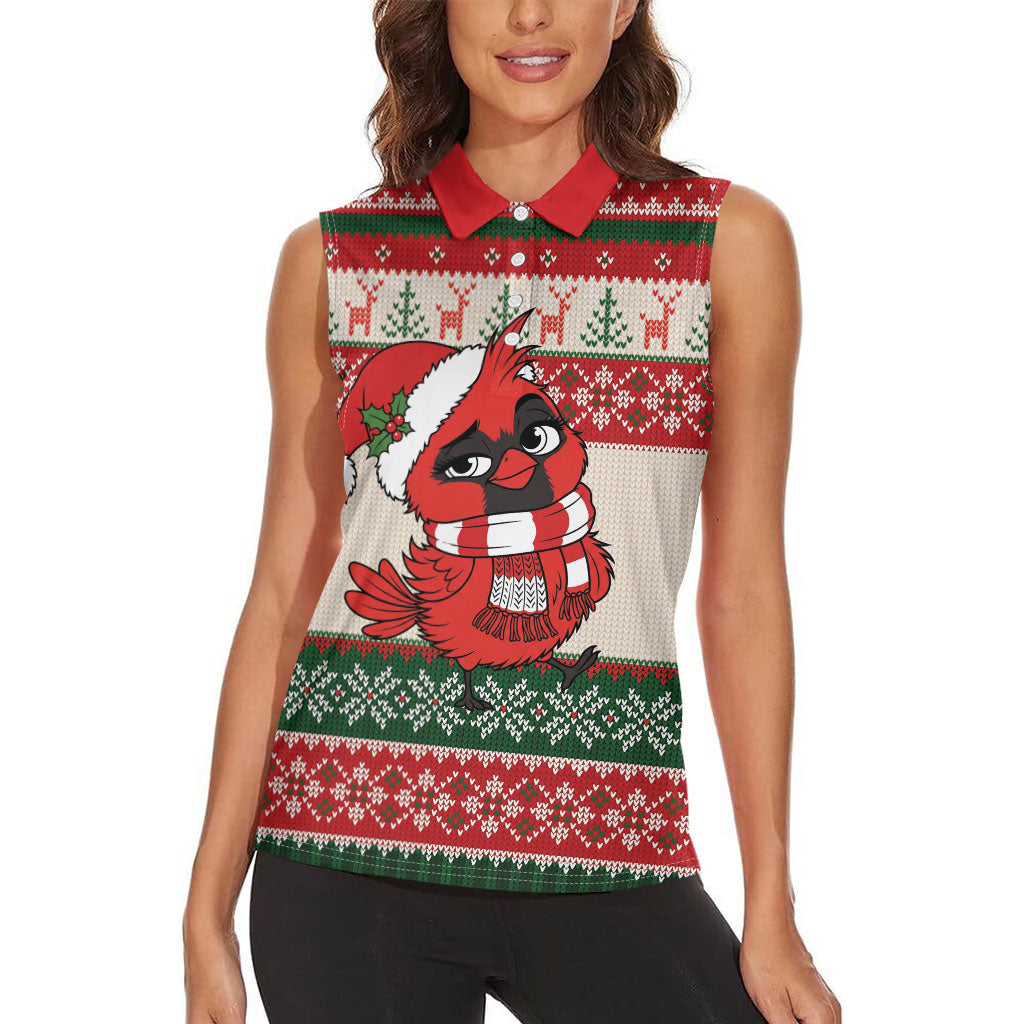 Aussie Cardinal Christmas Women Sleeveless Polo Shirt Festive Knitted Pattern Inspired