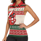 Aussie Cardinal Christmas Women Sleeveless Polo Shirt Festive Knitted Pattern Inspired