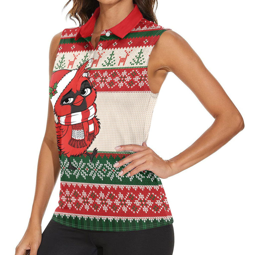 Aussie Cardinal Christmas Women Sleeveless Polo Shirt Festive Knitted Pattern Inspired