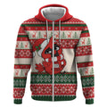 Aussie Cardinal Christmas Zip Hoodie Festive Knitted Pattern Inspired