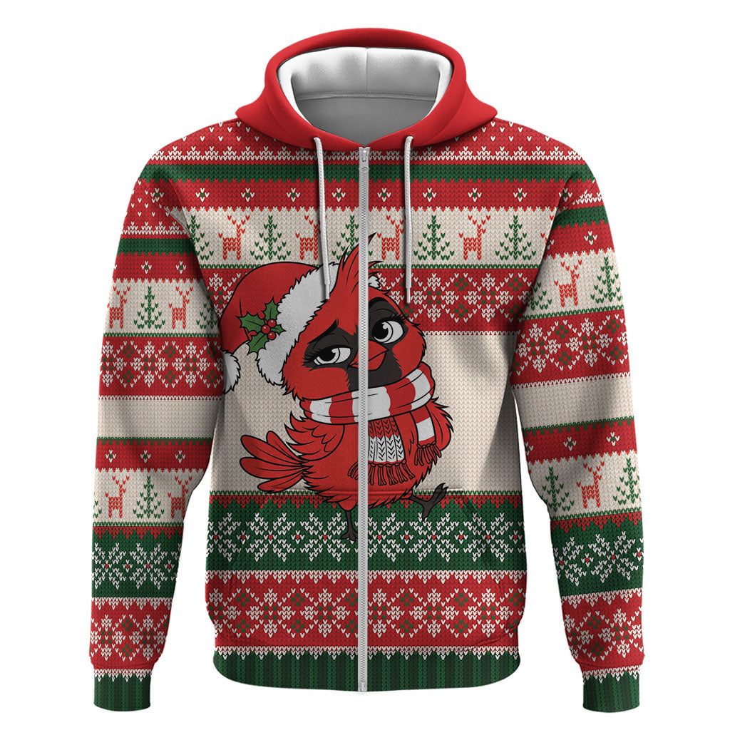 Aussie Cardinal Christmas Zip Hoodie Festive Knitted Pattern Inspired